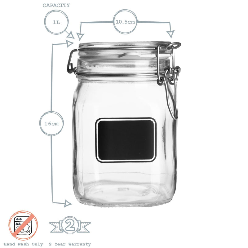 1L Lavagna Glass Storage Jar with Chalkboard Label