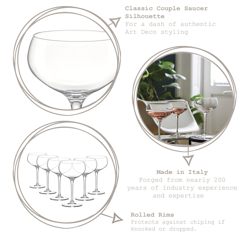 305ml Bartender Glass Champagne Coupe Saucers - Pack of Six