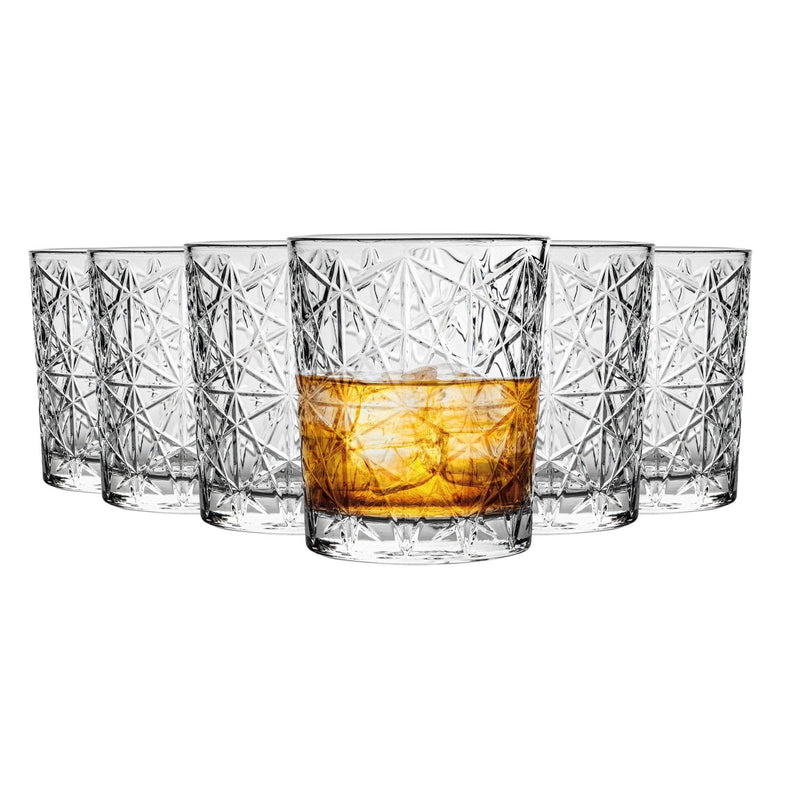 Bormioli Rocco 6 Lounge Vintage Cut Double Whiskey Glasses - 370ml