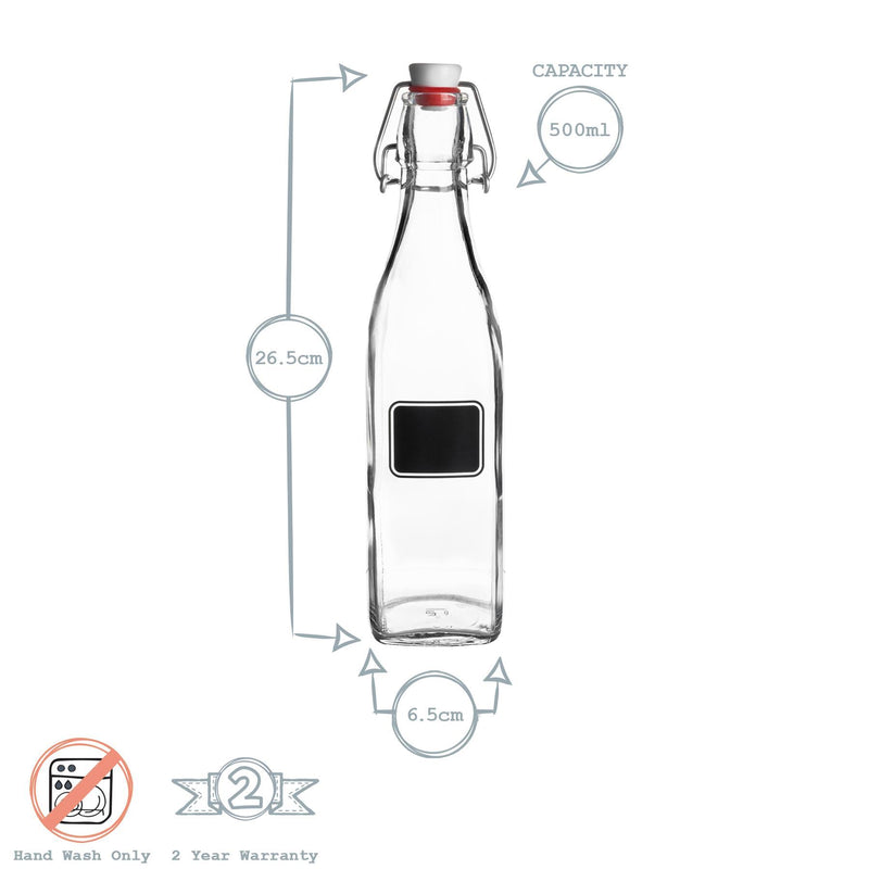500ml Lavagna Glass Swing Bottle with Chalkboard Label