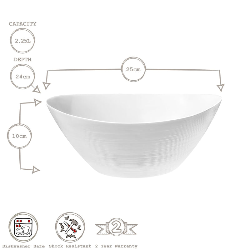 White 25cm Prometeo Oval Glass Salad Bowls - Pack of Six