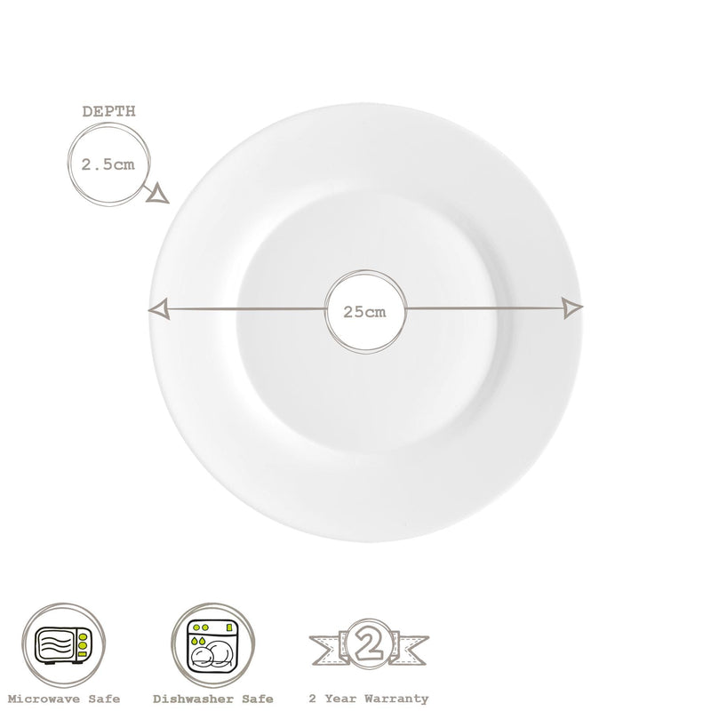 25cm White Toledo Glass Dinner Plates - Pack of Six