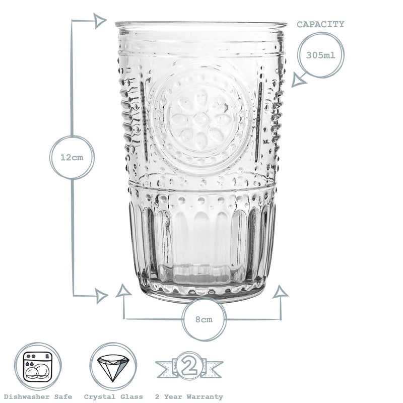 300ml Romantic Water Glasses - Pack of Six