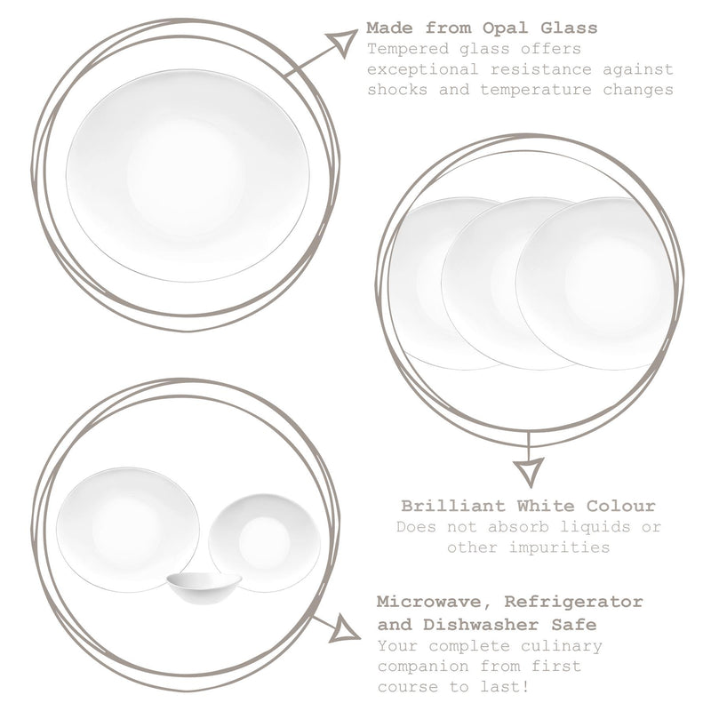 27cm White Prometeo Glass Dinner Plates - Pack of Six