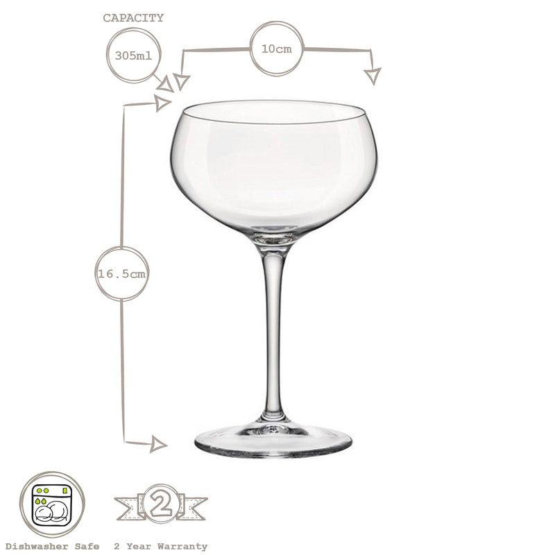 305ml Bartender Glass Champagne Coupe Saucers - Pack of Six