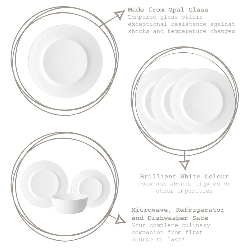 20cm White Toledo Glass Side Plates - Pack of Six