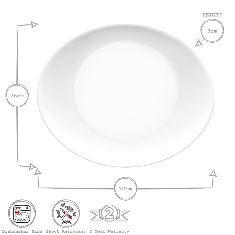 White 32cm Prometeo Oval Glass Steak Plates - Pack of Six