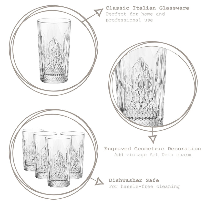 490ml Bartender Stone Highball Glasses - Pack of Four