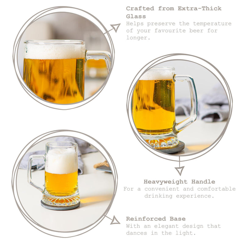 510ml Stern Tankard Glass Beer Mugs - Pack of Two